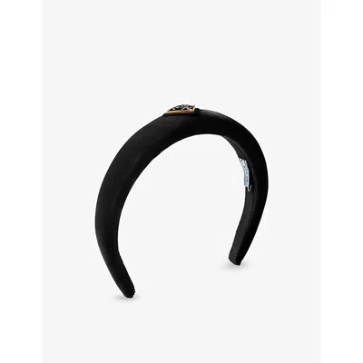 Prada Womens Black Triangle-logo Velvet Headband