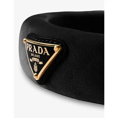 Prada Womens Black Triangle-logo Velvet Headband