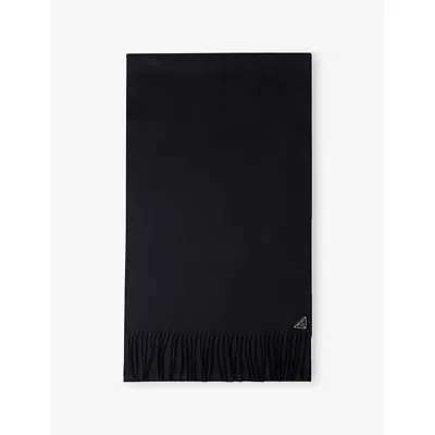 Prada Womens  Triangle-logo Silk-cashmere Scarf