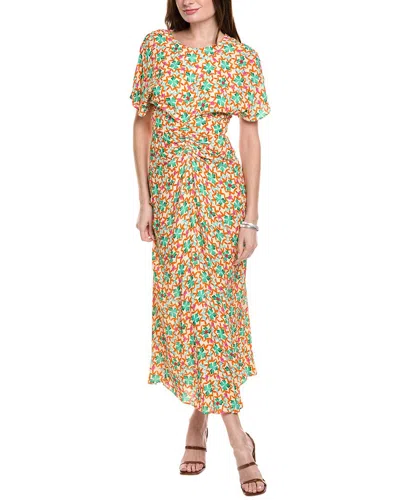 Saloni Ruched Front Midi Dress In Multi