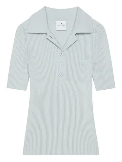 Courrèges Signature Rib Knit Polo Clothing In Blue