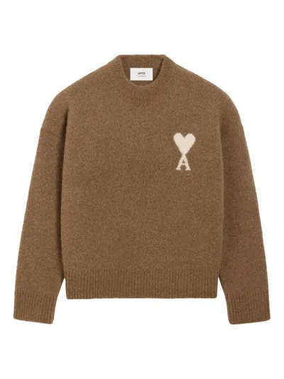 Ami Alexandre Mattiussi Brown Alpaca Ami De Coeur Crewneck Sweater Brown In Brown