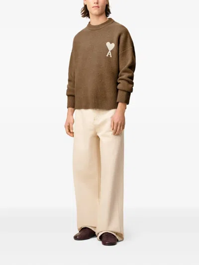 Ami Alexandre Mattiussi Brown Alpaca Ami De Coeur Crewneck Sweater Brown In Brown