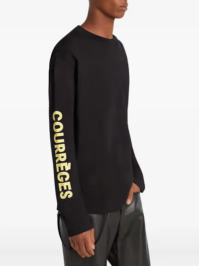 Courrèges Long-sleeve Logo-print T-shirt In Brown