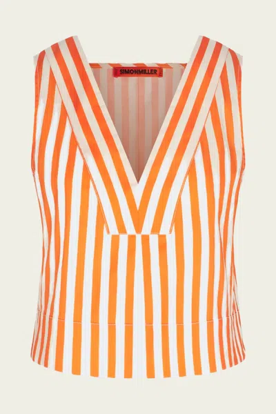 Simon Miller Arro Sleeveless Poplin Top In Coral Cabana Stripe