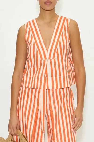 Simon Miller Arro Sleeveless Poplin Top In Coral Cabana Stripe