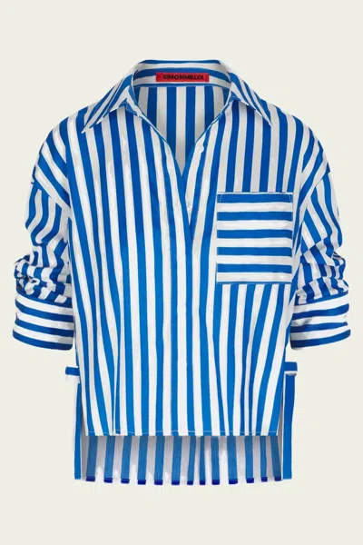 Simon Miller Ayre Cropped Poplin Top In Blue Stripe