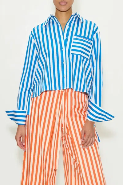 Simon Miller Ayre Cropped Poplin Top In Blue Stripe