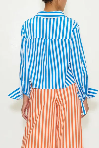 Simon Miller Ayre Cropped Poplin Top In Blue Stripe