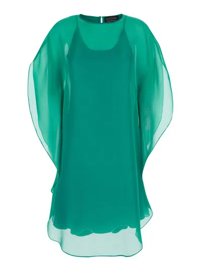 Gianluca Capannolo 'iris' Green Sleeveless Dress With Semi-transparent Design
