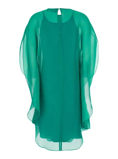 Gianluca Capannolo 'iris' Green Sleeveless Dress With Semi-transparent Design