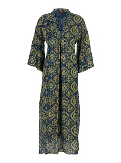 Obidi 'jasmine' Multicolor Dress With V Neckline And All-over Printed Motif