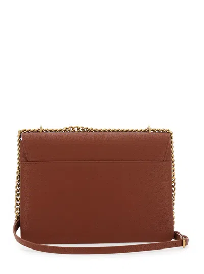 Pinko 'love One' Brown Shoulder Bag With Love Birds Diamond Cut Logo On The Front In Hammered Leather Woma