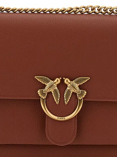 Pinko 'love One' Brown Shoulder Bag With Love Birds Diamond Cut Logo On The Front In Hammered Leather Woma
