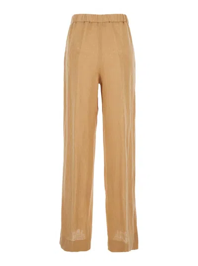 Antonelli Rocchette Beige Linen With Elastic Waist In Linen Woman