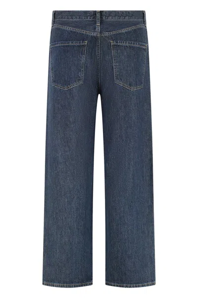 Agolde Wide-leg Denim Trousers With Metal Buttons In Blue