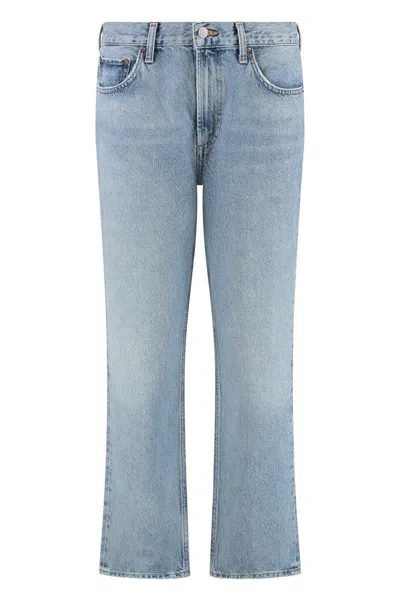 Agolde Faded Wash Straight Leg Jeans In Blue
