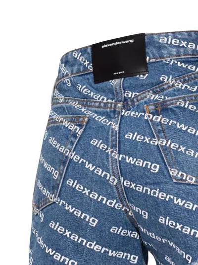 Alexander Wang All-over Logo Printed Denim Shorts In Blue