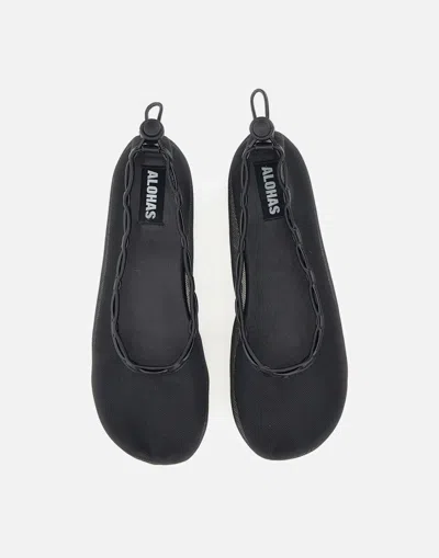Alohas 'gill' Black Ballerinas With Semi-transparent Mesh Design And Adjustable Drawstring In Black