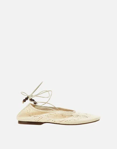 Alohas 'rosemary' White Ballet Flats With Embroidered Design Ankle Knot Closure