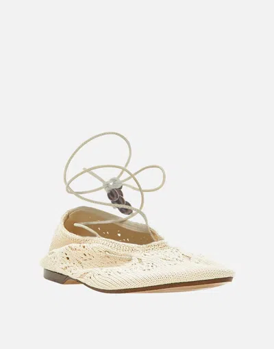 Alohas 'rosemary' White Ballet Flats With Embroidered Design Ankle Knot Closure