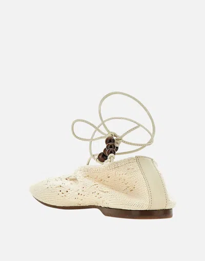 Alohas 'rosemary' White Ballet Flats With Embroidered Design Ankle Knot Closure