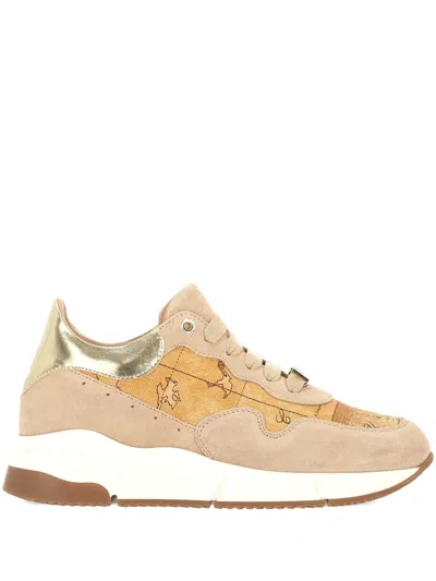 Alviero Martini Beige Suede Sneakers In Nude