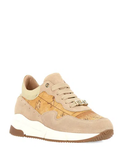 Alviero Martini Beige Suede Sneakers In Nude