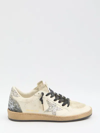 Golden Goose Silver/white Ballstar Sneaker With Glitter In White
