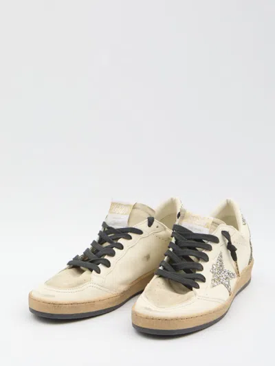 Golden Goose Silver/white Ballstar Sneaker With Glitter In White