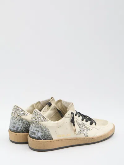 Golden Goose Silver/white Ballstar Sneaker With Glitter In White