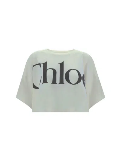 Chloé White Cropped T-shirt With Logo Lettering Print In Cotton Woman
