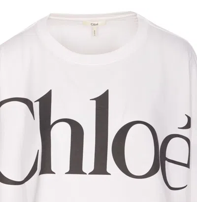 Chloé White Cropped T-shirt With Logo Lettering Print In Cotton Woman In White