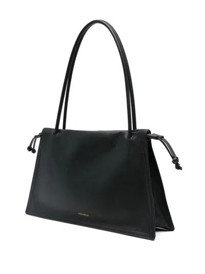 Coccinelle Calfskin Shoulder Bag With Adjustable Drawstring Sides In Black