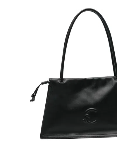 Coccinelle Calfskin Shoulder Bag With Adjustable Drawstring Sides In Black