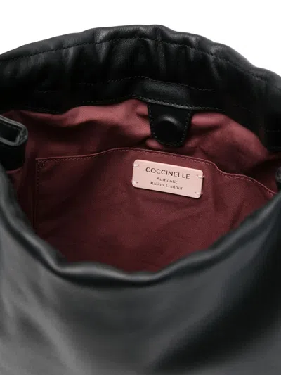 Coccinelle Black Vitello Leather Handbag With Drawstring Closure