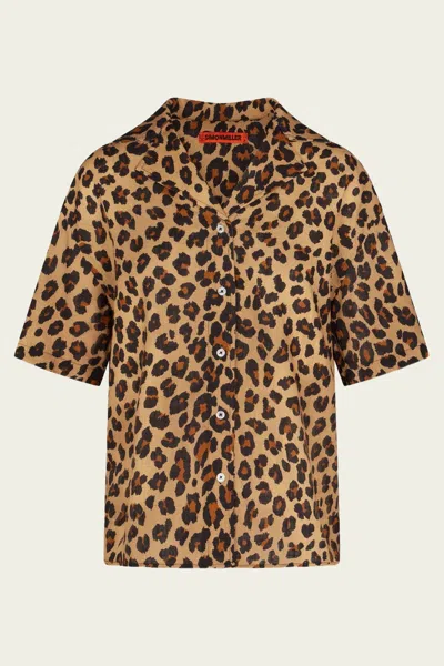 Simon Miller Bia Linen Camp Shirt In Leopard In Multi