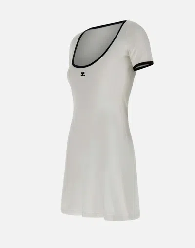 Courrèges Ribbed Cotton Mini Dress With Logo Embroidery In White
