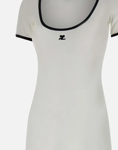 Courrèges Ribbed Cotton Mini Dress With Logo Embroidery In White