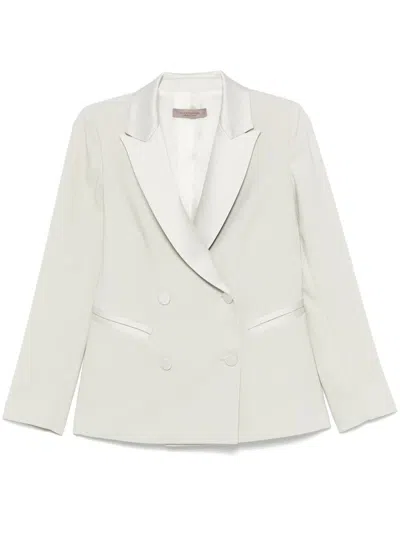 D Exterior D.exterior Light Green Double-breasted Blazer With Satin Lining In Neutral
