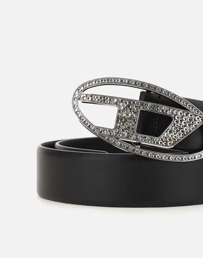 Diesel Women 1dr Strass Leather Belt In Black
