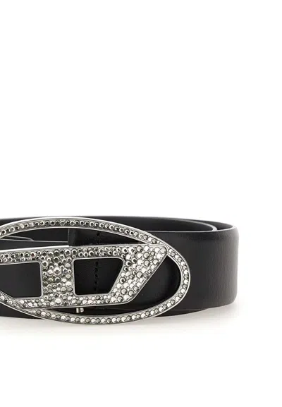 Diesel Women 1dr Strass Leather Belt In Black