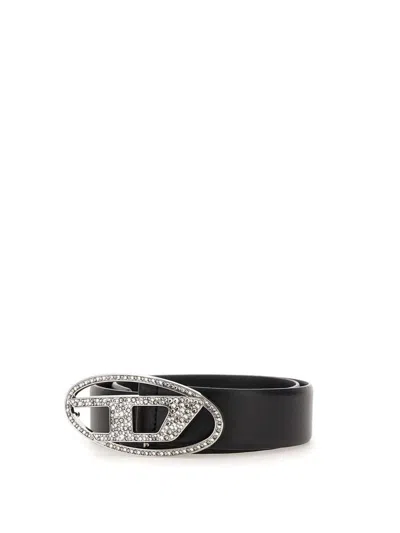 Diesel Women 1dr Strass Leather Belt In Black