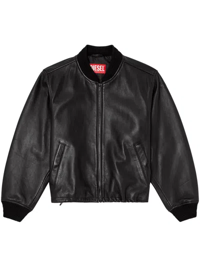 Diesel L-ilyan Leather Jacket In Black