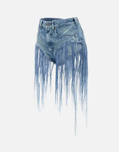 Diesel Blue Five-pocket Shorts With Fringes On The Edges In Blue