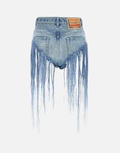 Diesel Blue Five-pocket Shorts With Fringes On The Edges In Blue