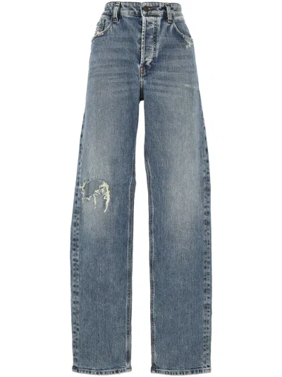 Diesel Distressed Denim Trousers With Belt Loops In Blue