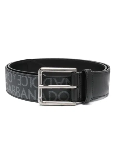 Dolce & Gabbana Men Belt With Buckle Embroidered With Logo In Black