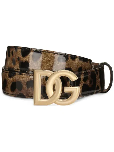 Dolce & Gabbana Dolce  Gabbana X Kim Leopard-printed Buckle Belt In Brown