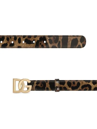 Dolce & Gabbana Dolce  Gabbana X Kim Leopard-printed Buckle Belt In Brown